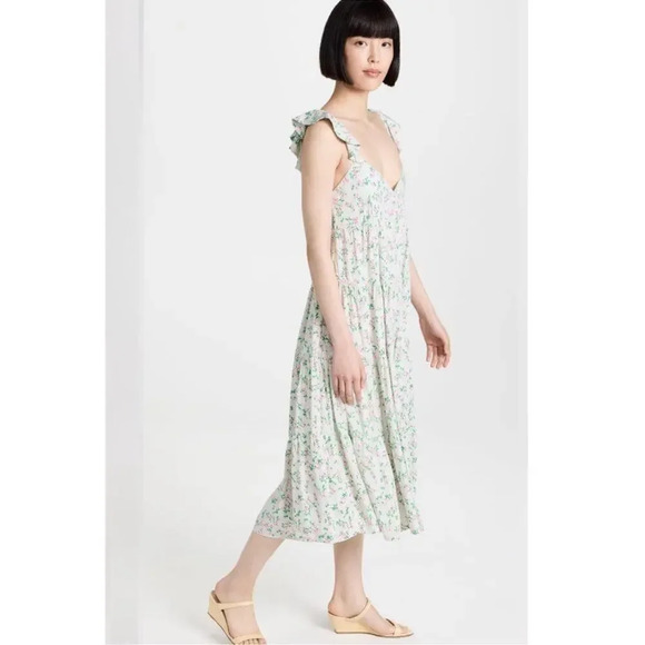 NWT Sokie Collective The Summer Flutter green pink floral midi Dress Size Small - Picture 5 of 9